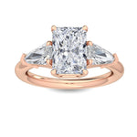 3.19 ct Radiant Cut Natural Diamond with Side Stone Engagement Ring in 18K Solid Gold - Side View