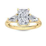 3.19 ct Radiant Cut Lab Grown Diamond with Side Stone Engagement Ring in 18K Solid Gold - Close Up