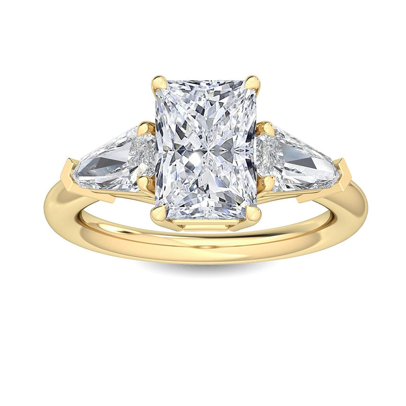 3.19 ct Radiant Cut Lab Grown Diamond with Side Stone Engagement Ring in 18K Solid Gold - Close Up