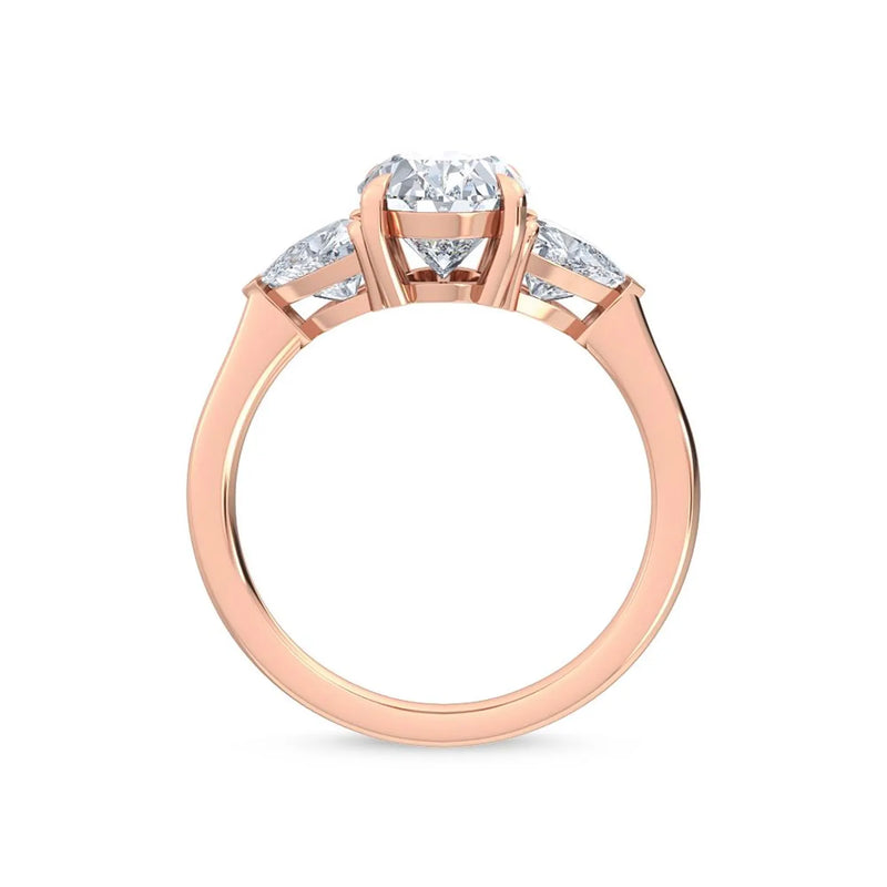 14K 2.5ct Natural Diamond Oval Cut Three Stone Engagement Ring