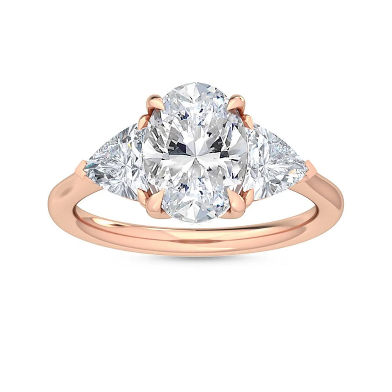 14K 2.5ct Natural Diamond Oval Cut Three Stone Engagement Ring
