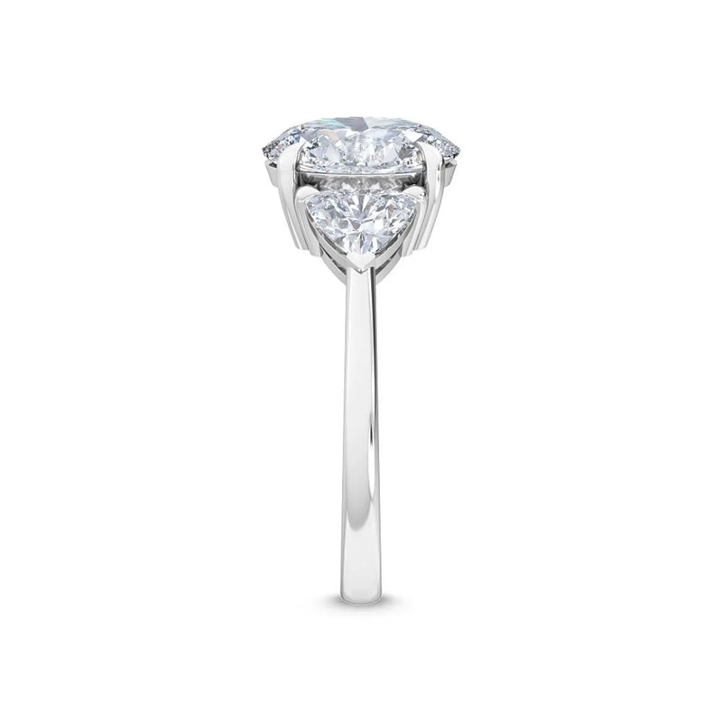 18K Solid Gold 2.57Ct Oval & Trillion Natural Diamond Engagement Ring - Detail | Riyanika Jewels