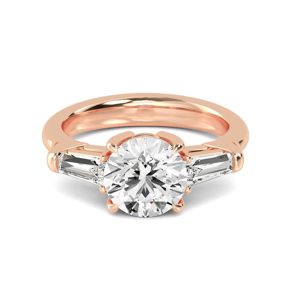 18K Solid Gold 2.53ct Round Cut with Baguette Side Stones Lab Grown Diamond Engagement Ring - Side View | Riyanika Jewels