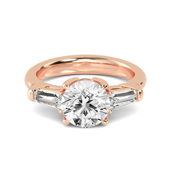 14K 2.5ct Natural Diamond Round Cut Three Stone Engagement Ring