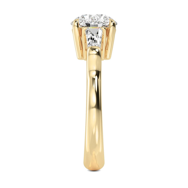 18K Solid Gold 2.53ct Round Cut with Baguette Side Stones Lab Grown Diamond Engagement Ring - Detail