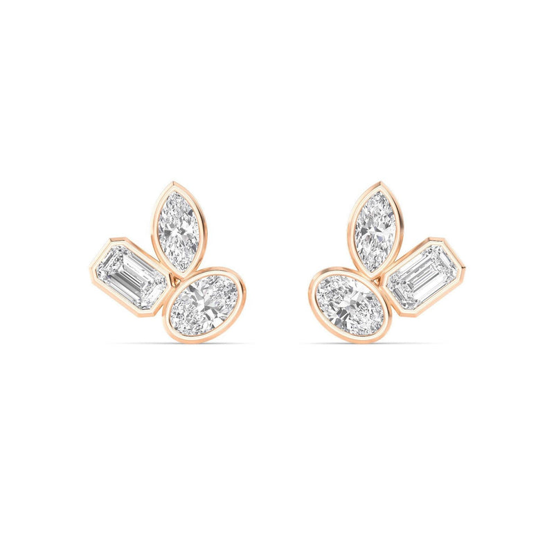 14K 2.06ct Natural Diamond Oval Cut Cluster Stud Earrings