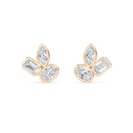 18K Solid Gold 2.06 Ct Natural Diamond Stud Earrings Floral Trio Cluster with Marquise, Oval & - Detail | Riyanika Jewels