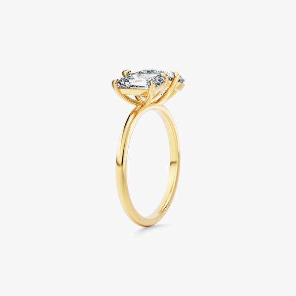 Emerald Pear Duo Harmony 18K Natural Diamond Toi et Moi Ring - Side View | Riyanika Jewels