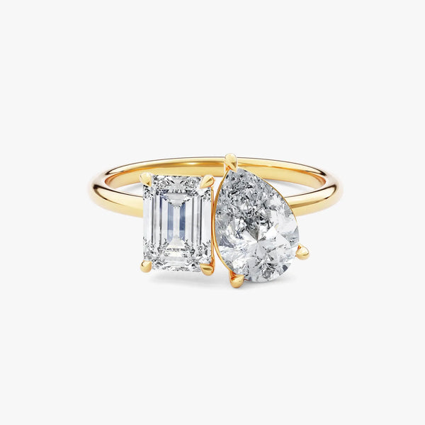 Emerald Pear Duo Glow 18K Lab Grown Diamond Toi et Moi Engagement Ring - Side View | Riyanika Jewels