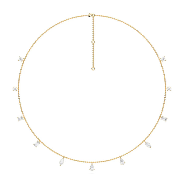18K Solid Gold 3 CT Multi-shape Lab Grown Diamonds by the Yard Necklace - Side View