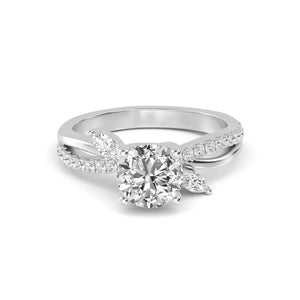 18K Solid Gold 1.34 Ct Round Cut Natural Diamond Engagement Ring with Marquise Pavé Accents