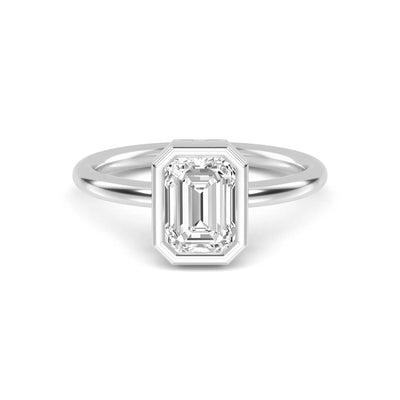 14K 1.5ct Lab Grown Diamond Emerald Cut Bezel Engagement Ring