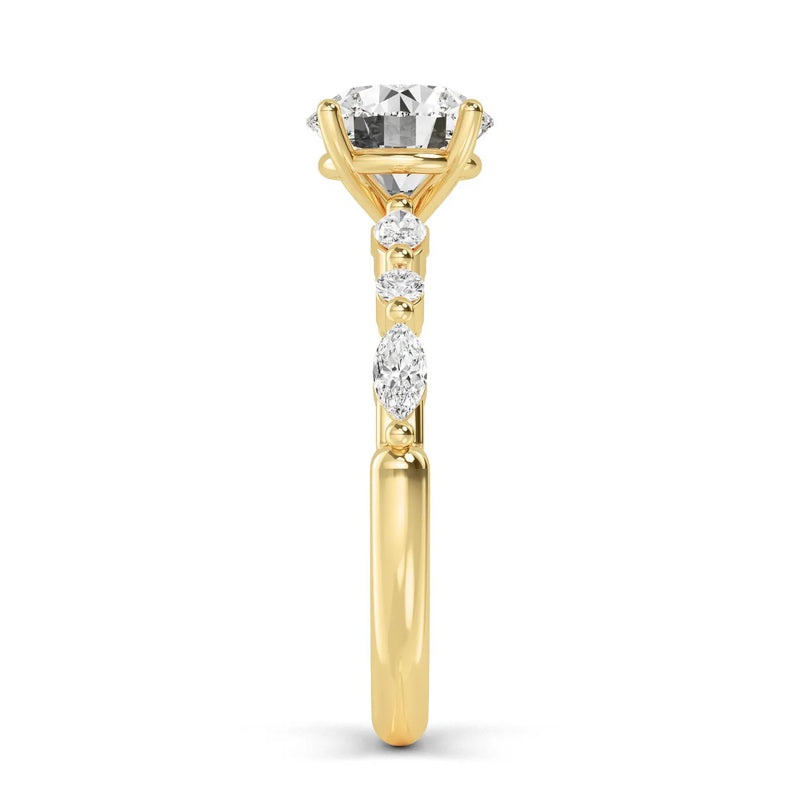 14K 2ct Natural Diamond Round Cut Side Stone Engagement Ring