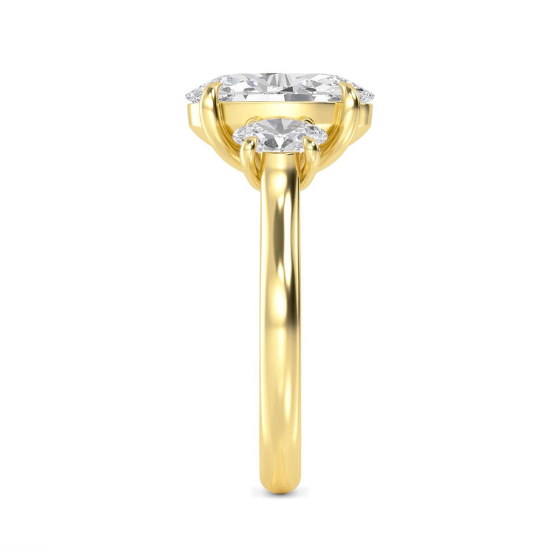 2.72 Ct Oval Cut Lab Grown Diamond Three Stone Engagement Ring in 18K Solid Gold - Close Up