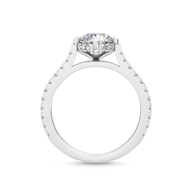 18K Solid Gold 2.87 CT Round Cut Lab Grown Diamond Solitaire with Pave Side Stones - Alternate Angle