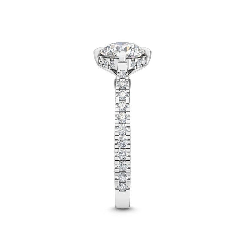 18K Solid Gold 2.87 CT Round Cut Lab Grown Diamond Solitaire with Pave Side Stones Engagement Ring - View 6 | Riyanika Jewels
