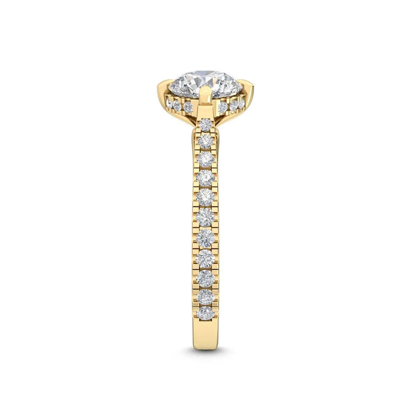 18K Solid Gold 2.87 CT Round Cut Lab Grown Diamond Solitaire with Pave Side Stones Engagement Ring - Detail | Riyanika Jewels