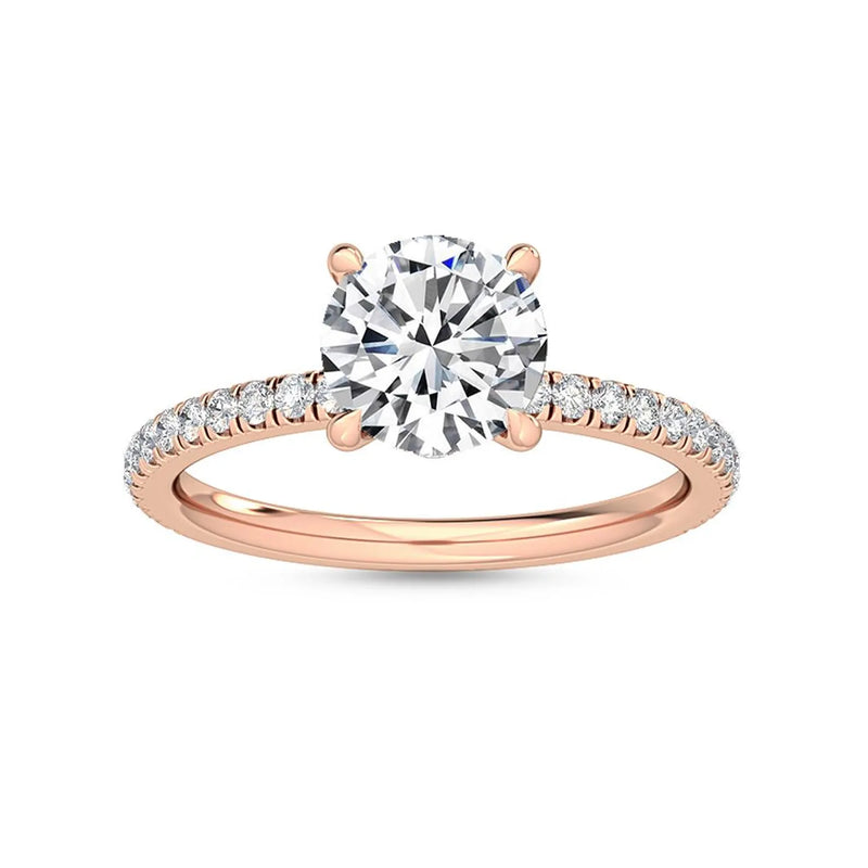 14K 2.5ct Natural Diamond Round Cut Side Stone Engagement Ring