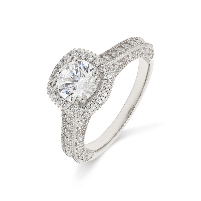 14K 1ct Lab Grown Diamond Round Cut Halo Engagement Ring