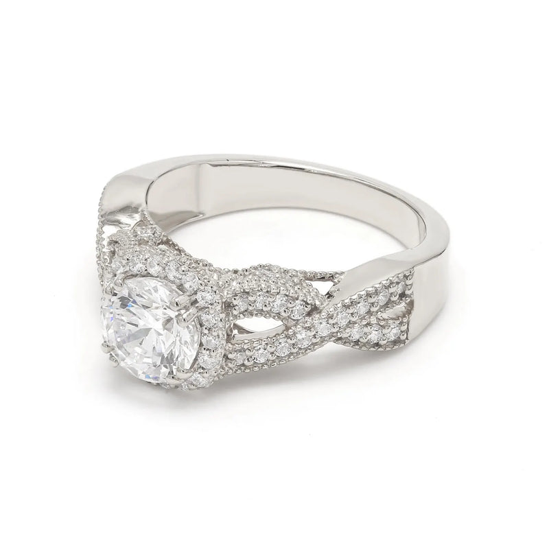 18K Solid Gold 1.52CT Round with Pavé Setting Natural Diamond Engagement Ring - Alternate Angle
