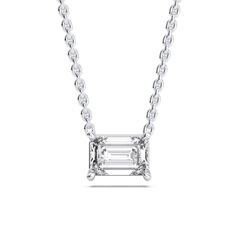14K 0.5ct Natural Diamond Emerald Cut Solitaire Pendant Necklace