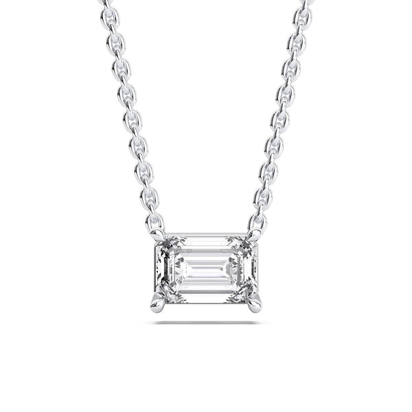 14K 1ct Natural Diamond Emerald Cut Solitaire Pendant Necklace