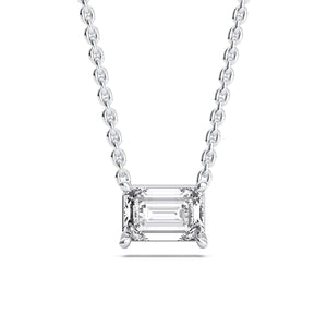 18K Solid Gold 0.5ct Emerald Cut Natural Diamond Solitaire Pendant Necklace