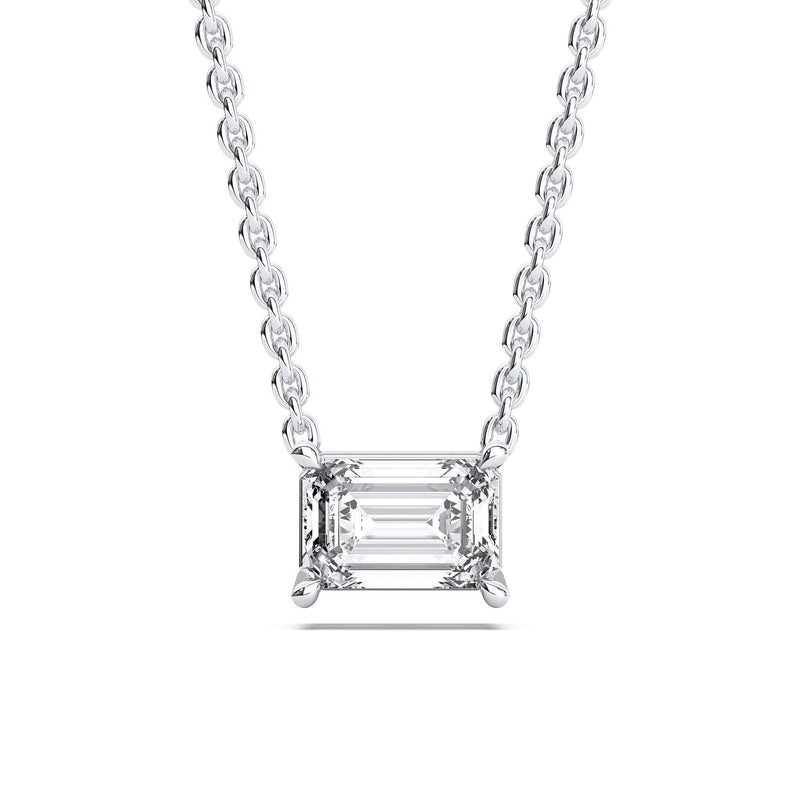 18K Solid Gold 0.5ct Emerald Cut Natural Diamond Solitaire Pendant Necklace