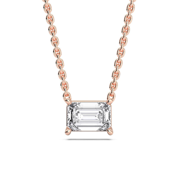 14K 0.5ct Natural Diamond Emerald Cut Solitaire Pendant Necklace