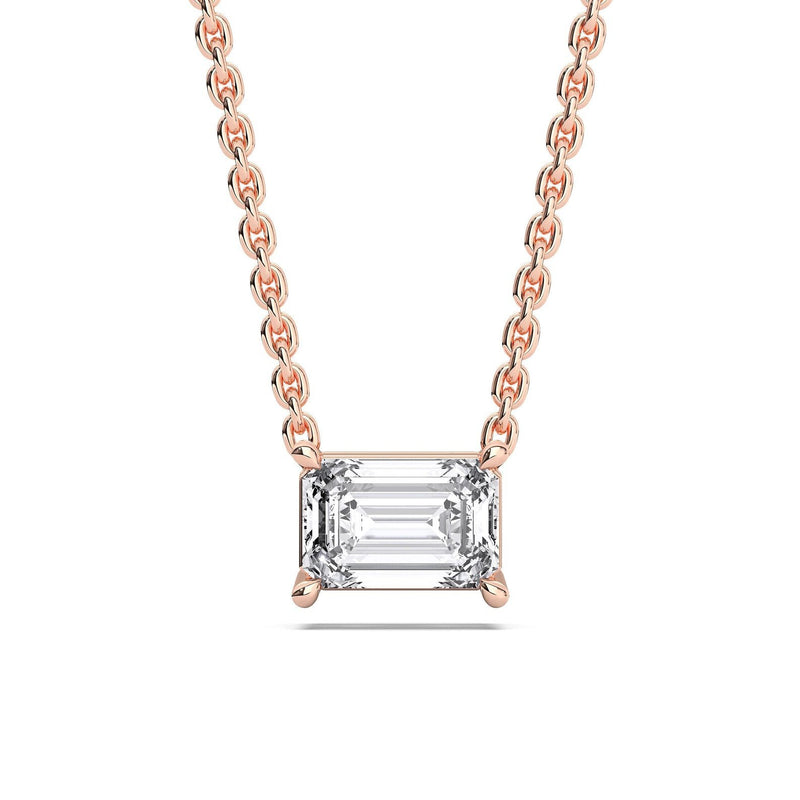 14K 1ct Natural Diamond Emerald Cut Solitaire Pendant Necklace