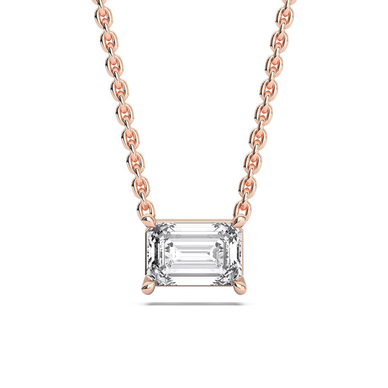 18K Solid Gold 0.5ct Emerald Cut Natural Diamond Solitaire Pendant Necklace - Side View
