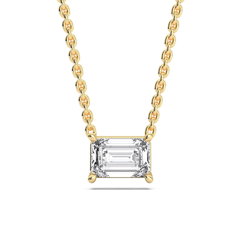 18K Solid Gold 0.5ct Emerald Cut Natural Diamond Solitaire Pendant Necklace - Detail