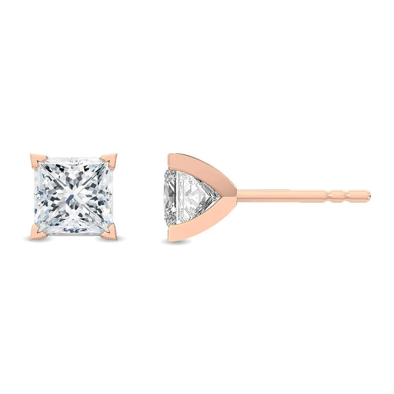 14K 0.5ct Natural Diamond Princess Cut Stud Earrings