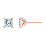 18K Solid Gold 0.50 Ct Princess Cut Natural Diamond Stud Earrings - Side View | Riyanika Jewels