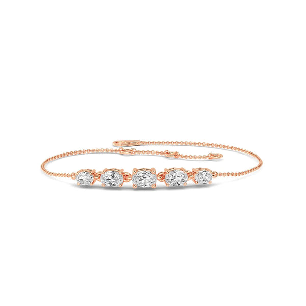 1.14ct Oval 5-Stone Lab Grown Diamond Bracelet in 18K Solid Gold - Side View | Riyanika Jewels