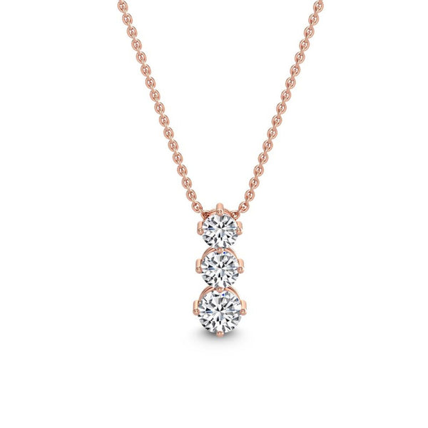 18K Solid Gold 1.49 Ct Lab Grown Diamond 3-Stone Pendant Necklace - Side View | Riyanika Jewels