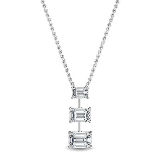 18K Solid Gold 1.37Ct Emerald Cut Natural Diamond Necklace
