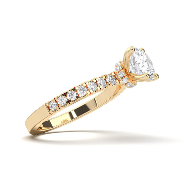 1 CT Round Cut Halo Natural Diamond Solitaire Engagement Ring in 18K Solid Gold - Side View | Riyanika Jewels