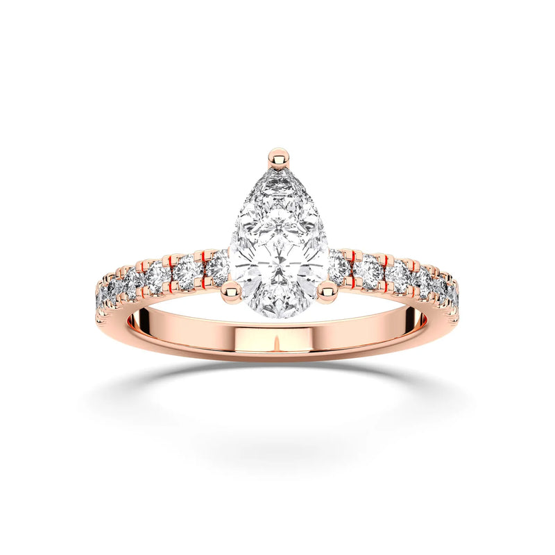 18K Solid Gold 1 CT Pear Cut Halo Natural Diamond Solitaire Engagement Ring - Alternate Angle