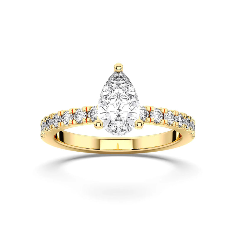 18K Solid Gold 1 CT Pear Cut Halo Lab Grown Diamond Solitaire Engagement Ring - View 6
