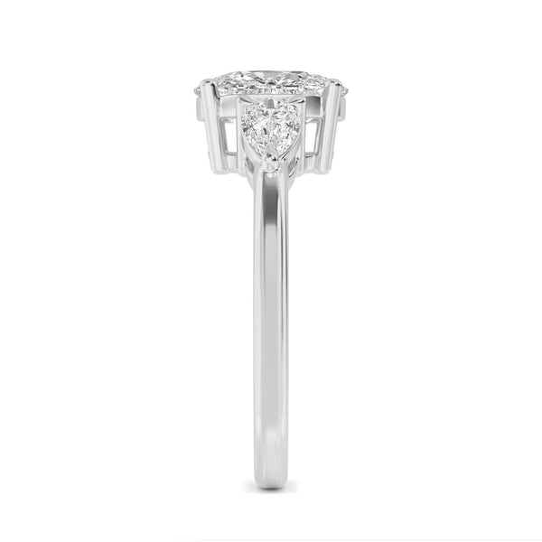 14K 2.5ct Lab Grown Diamond Pear Cut Three Stone Engagement Ring