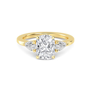 18K Solid Gold 2.44Ct 3 Stone Cushion Cut Natural Diamond Engagement Ring