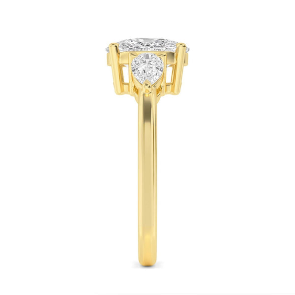 14K 2.5ct Lab Grown Diamond Pear Cut Three Stone Engagement Ring