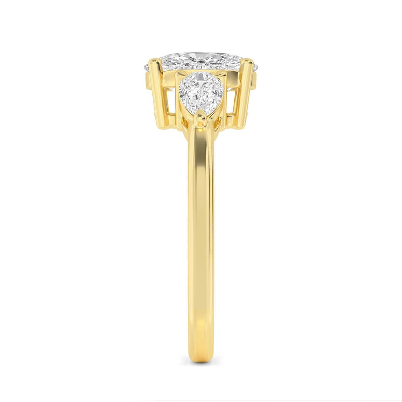 18K Solid Gold 2.44Ct 3 Stone Cushion Cut with Pear Side Stones Natural Diamond Engagement Ring