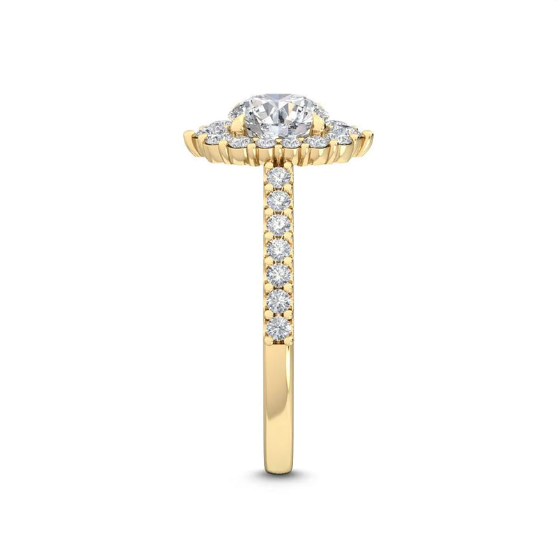 18K Solid Gold 1.62ct Round Cut Natural Diamond Halo Engagement Ring - Detail | Riyanika Jewels