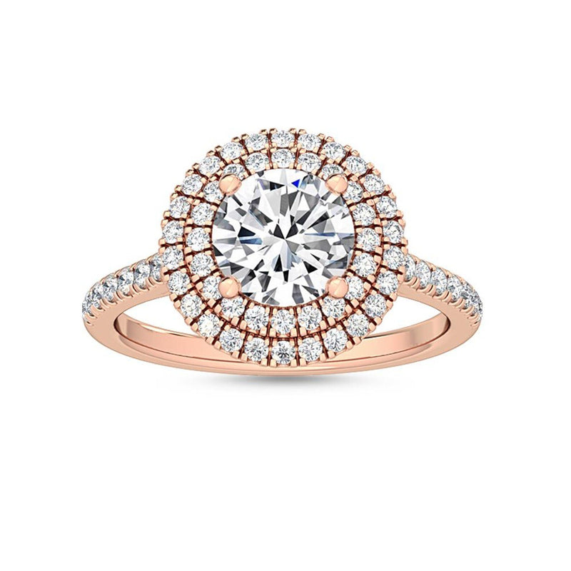 1.55 CTW Double Halo & Pavé Round Lab Grown Diamond Engagement Ring in 18K Solid Gol - Side View