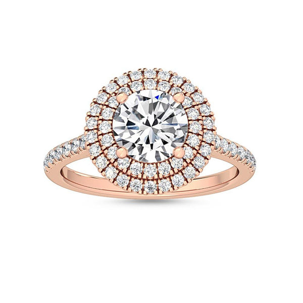 1.55 CTW Double Halo & Pavé Round Natural Diamond Engagement Ring in 18K Solid Gold - Side View | Riyanika Jewels