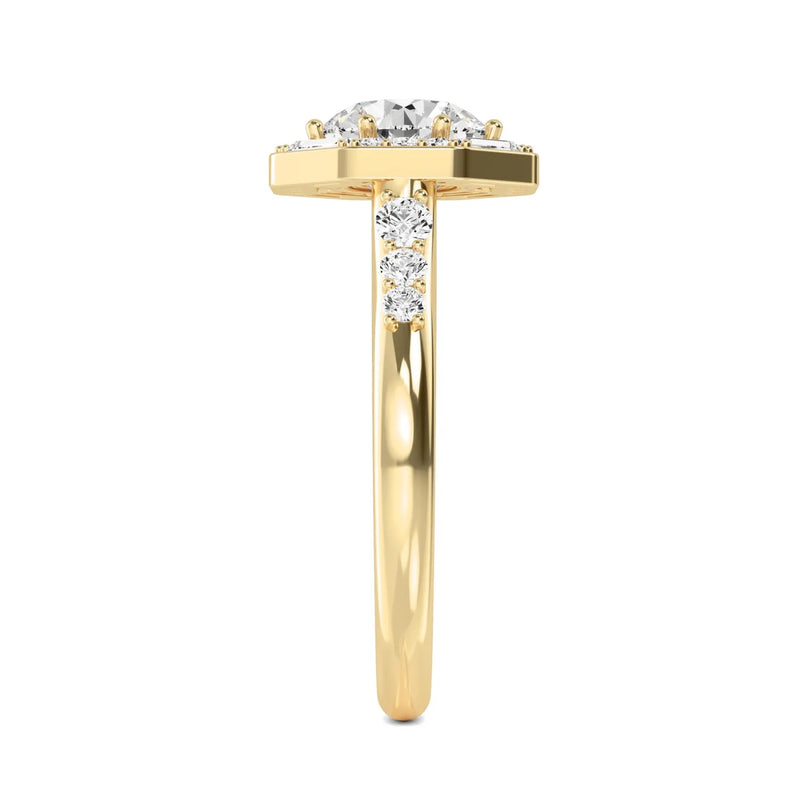 18K Solid Gold 1.96 Carat Lab Grown Round Diamond with Baguette & Round Side Stones - Alternate Angle | Riyanika Jewels