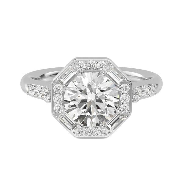 14K 2ct Natural Diamond Round Cut Side Stone Engagement Ring