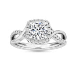18K Solid Gold 1.13 ct Twisted Infinity Pavé Round Natural Diamond Halo Engagement Ring